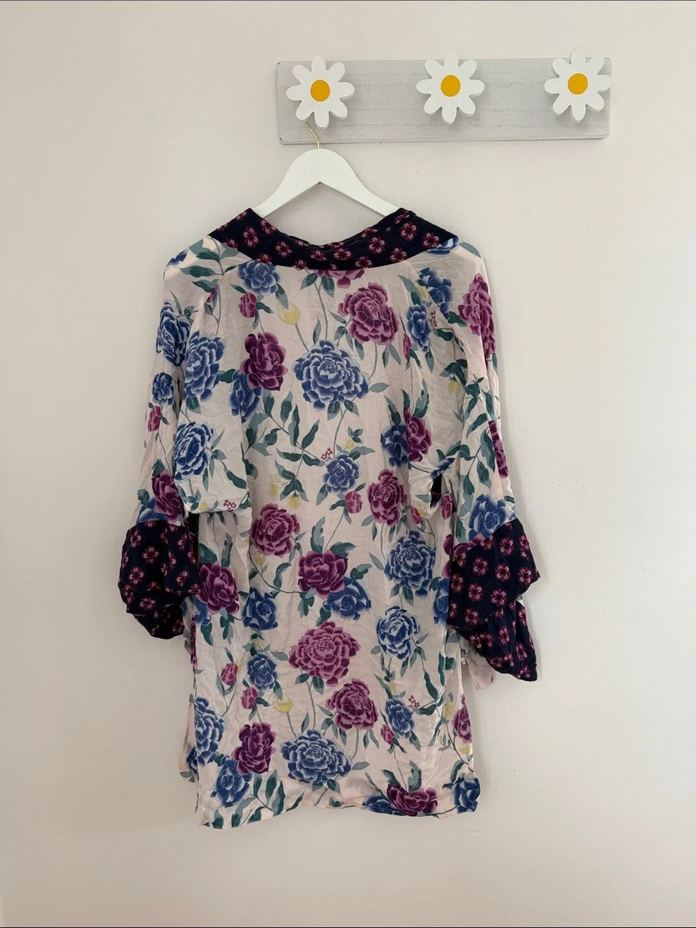 Floral Kimono Cardigan in Navy, Purple & Blue Medina one size